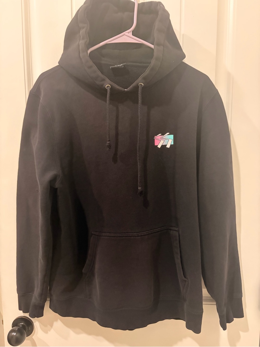 Stussy Black Hoodie with Pink & Teal Logo